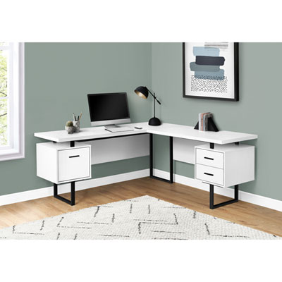 Bureau D'ordinateur En Angle Avec 3 Tiroirs De 71 Po De Largeur De Monarch - Blanc