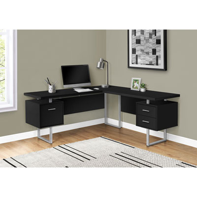 Monarch Corner 71"W Computer Desk with 3 Drawers - Black