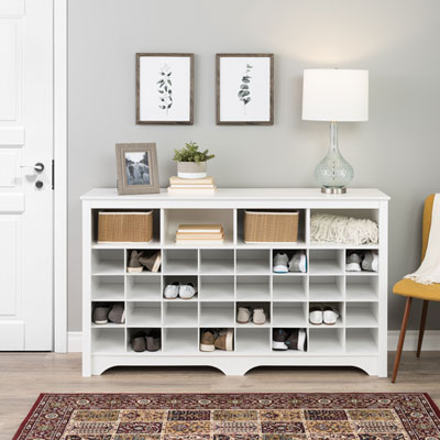 Image of Modern 32-Cubby Shoe Storage Console - White