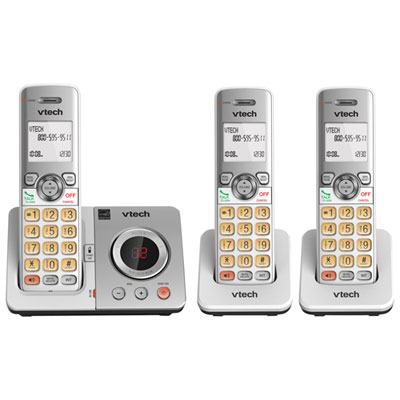 VTech DECT 6.0 3-Handset Cordless Phone w/ Answering System & Caller ID - Silver - Only at Best Buy Handset cordless phone w/Answering system and call