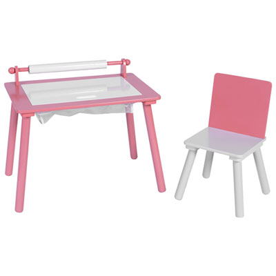 Image of Wooden 2-Piece Kids Activity Table & Chair Set - Pink/White