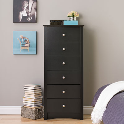 Image of Prepac Sonoma Transitional 6-Drawer Chest Of Drawers - Black