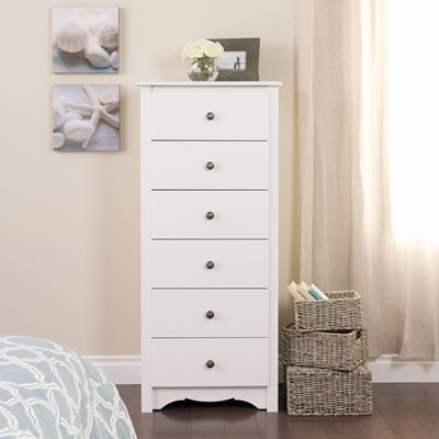 Image of Prepac Monterey Transitional 6-Drawer Chest Of Drawers - White