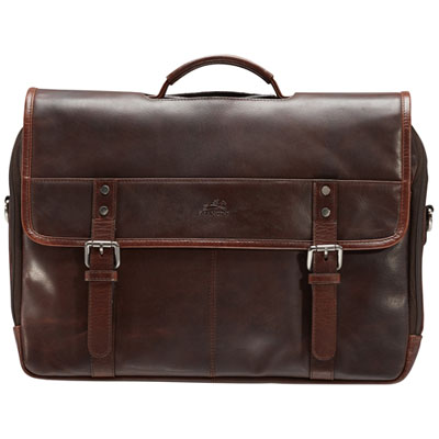 Mancini Buffalo Double Compartment Leather 15.6" Laptop Briefcase (99-54232) - Brown