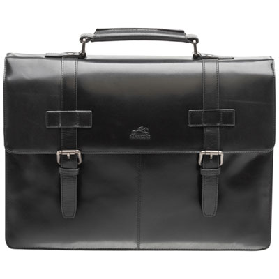 Mancini Buffalo Double Compartment Leather 15.6" Laptop Briefcase (99-5434) - Black