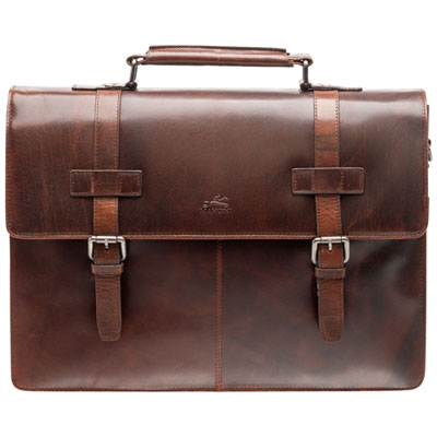 Mancini Buffalo Double Compartment Leather 15.6" Laptop Briefcase (99-5434) - Brown