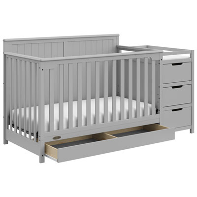 Graco Hadley 4-in-1 Convertible Crib with 3-Drawer Changing Table - Pebble Grey I received this crib a couple months ago and it has been the highlight piece of my daughters nursery room