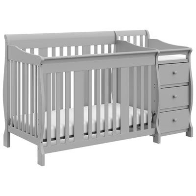 Storkcraft Portofino 4-in-1 Convertible Crib with 3-Drawer Changing Table - Pebble Grey Also, the attached changing table with drawers and extra storage space, makes it super convenient and helpful! 