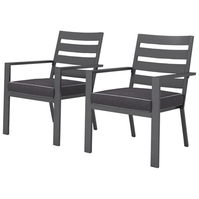 Image of Portofino Powder Coated Aluminum Outdoor Dining Chair - Set of 2 - Grey Frames / Grey Cushions