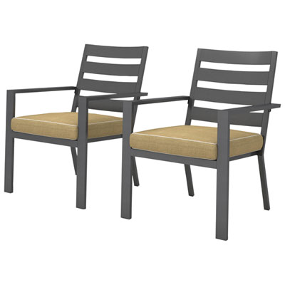 Image of Portofino Powder Coated Aluminum Outdoor Dining Chair - Set of 2 - Grey Frames / Beige Cushions