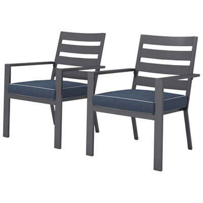 Image of Portofino Powder Coated Aluminum Outdoor Dining Chair - Set of 2 - Grey Frames / Stone Blue Cushions