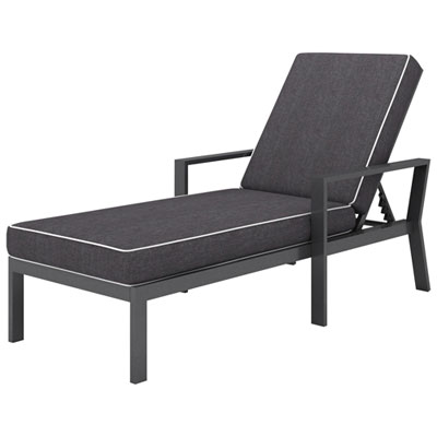 Image of Portofino Powder Coated Aluminum Outdoor Stacking Chaise Lounge - Set of 2 - Grey Frames / Grey Cushions