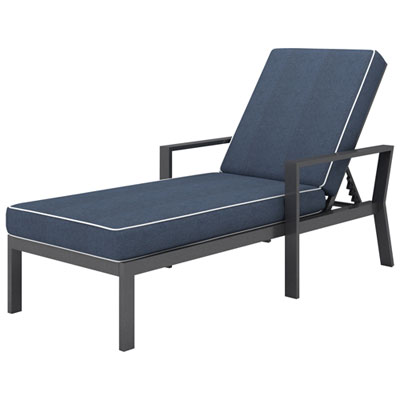 Image of Portofino Powder Coated Aluminum Outdoor Stacking Chaise Lounge - Set of 2 - Grey Frames / Stone Blue Cushions