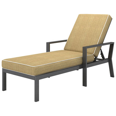 Image of Portofino Powder Coated Aluminum Outdoor Stacking Chaise Lounge - Set of 2 - Grey Frames / Beige Cushions