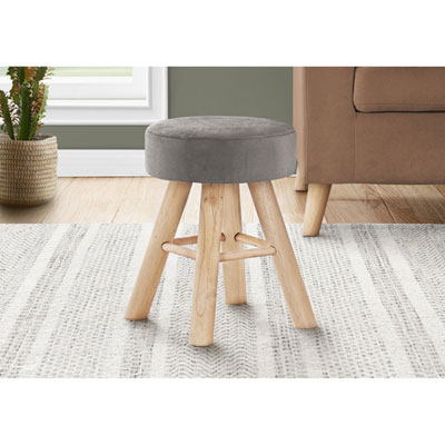 Monarch Round Velvet-Look Foot Stool Ottoman - Grey