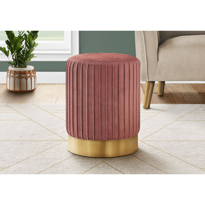 Monarch Cylinder Velvet-Look Ottoman - Dark Pink/Gold