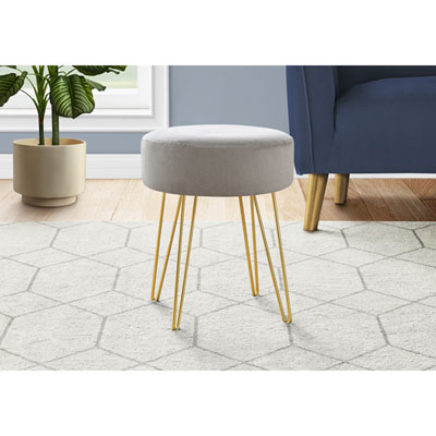 Monarch Round Hairpin-Leg Fabric Ottoman - Grey/Gold