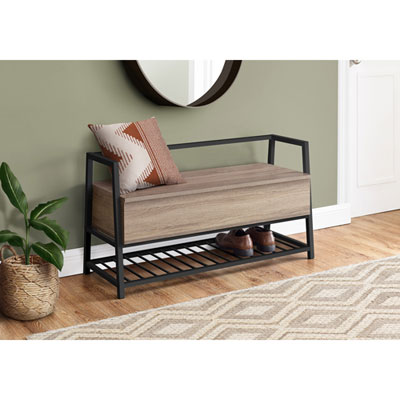 Monarch Contemporary Storage Entryway Bench with Shoe Rack - Dark Taupe