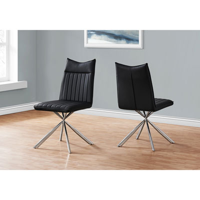 Monarch Contemporary Faux Leather Dining Chair - Set of 2 - Black/Silver