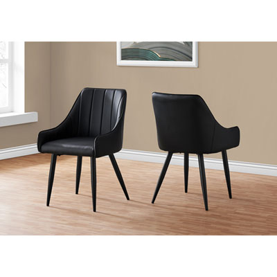 Monarch Contemporary Faux Leather Dining Arm Chair - Set of 2 - Black