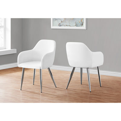 Chaise De Salle À Manger Contemporaine À Accoudoirs En Similicuir Monarch - Ensemble De 2 - Blanc