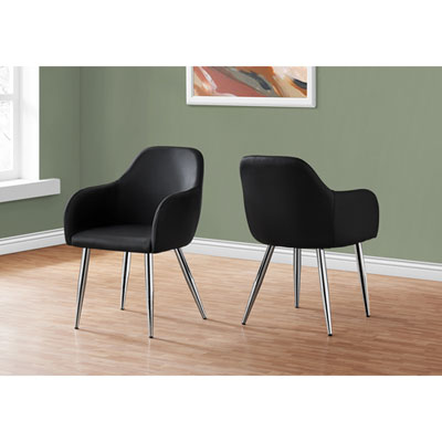Monarch Contemporary Faux Leather Dining Arm Chair - Set of 2 - Black/Silver