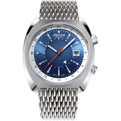 Image of Alpina Startimer Pilot Heritage GMT 42mm Men's Dress Watch - Silver-Tone/Blue