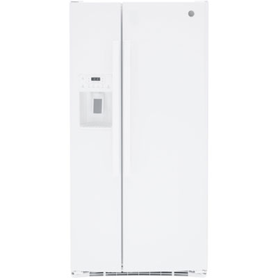 GE 33" 23 Cu. Ft. Side-By-Side Refrigerator with Water & Ice Dispenser (GSS23GGPWW) - White After 3 faulty refrigerators ( different brands) delivered and almost a month using a mini-refrig, we received this GE refrigerator!  