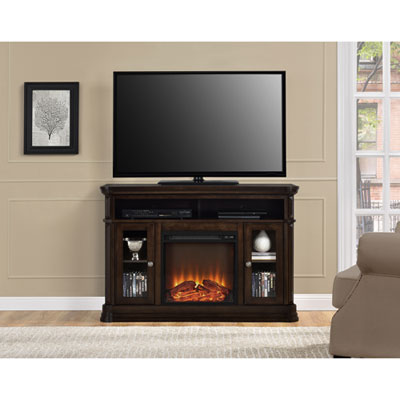 Ameriwood Home Brooklyn 50" Fireplace TV Stand with Logs Firebox - Espresso Electric Fireplace