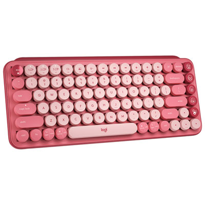 Logitech POP Keys Wireless Mechanical Keyboard with Customizable Emoji Keys - Rose - En Retro Style Fun