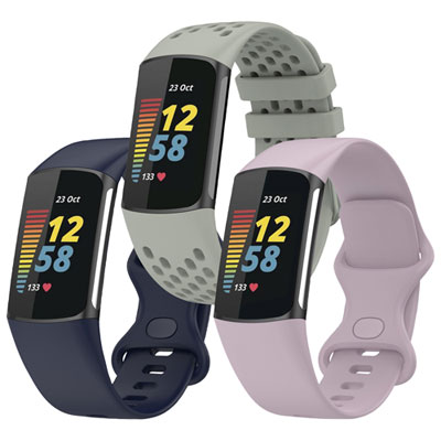 Bracelet En Silicone De Strapsco Pour Charge 5 De Fitbit - Lilas/bleu/gris - Paquet De 3