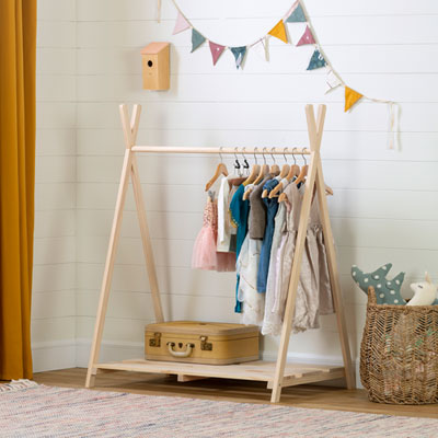 Image of South Shore Sweedi Wooden Kids Clothes Rack - Natural
