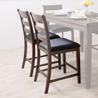 Image of Amber Emily Contemporary Faux Leather Counter Height Dining Chair - Set of 2 - Washed Grey