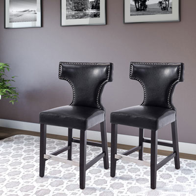 Image of Amber Emily Transitional Counter Height Barstool with Metal Studs - Set of 2 - Black