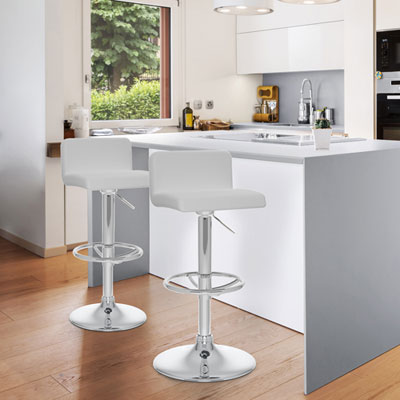 Image of Amber Emily Contemporary Adjustable Height Low-Back Barstool - Set of 2 - White