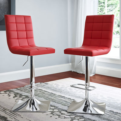 Image of Amber Emily Contemporary Adjustable Height High-Back Square Tufted Barstool - Set of 2 - Red