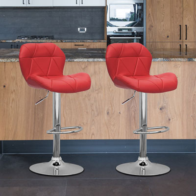 Image of Amber Emily Contemporary Adjustable Height Geometric Tufted Barstool - Set of 2 - Red