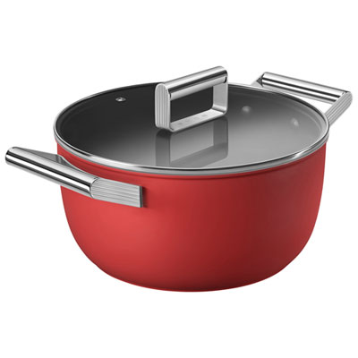 Image of Smeg 9.5   Aluminum Casserole Pan with Glass Lid - Matte Red