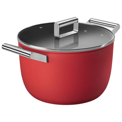 Image of Smeg 10   Aluminum Casserole Pan with Glass Lid - Matte Red