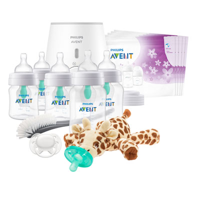 Image of Philips Avent 9 oz./4 oz. Anti-Colic AirFree-Vent Bottle All-In-One Gift Set with Snuggle Pacifier Holder
