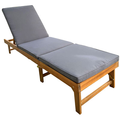 Image of Patioflare Acacia Wood Folding Patio Chaise Lounge - Grey