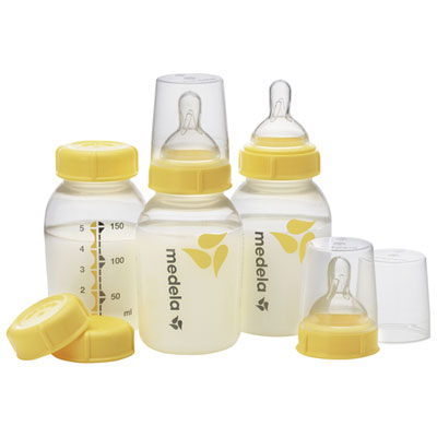 Image of Medela 5 oz. Breast Milk Bottle Set with Quick Clean Micro-Steam Bag - 3-Pack - Clear