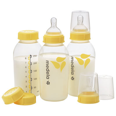 Image of Medela 8 oz. Breast Milk Bottle Set with Quick Clean Micro-Steam Bag - 3-Pack - Clear