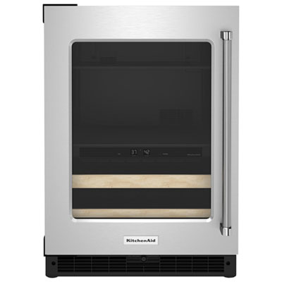 KitchenAid Undercounter 4.9 Cu. Ft. Freestanding Beverage Centre (KUBL214KSB) - Stainless Steel/Wood This is a good looking appliance with great storage