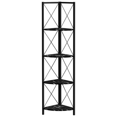 Monarch Specialties 60" 4-Shelf Metal Corner Bookcase - Black Marble