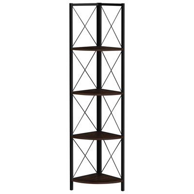 Monarch Specialties 60" 4-Shelf Metal Corner Bookcase - Espresso