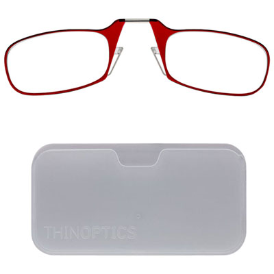 Image of ThinOptics White Pod & Reading Glasses with +2.0 Lens Strength - Red