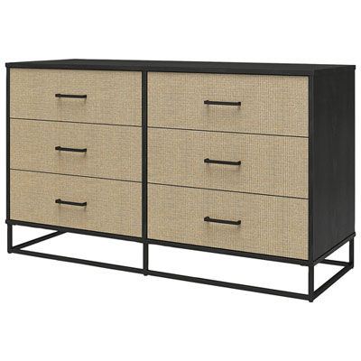 Image of Kelly Contemporary 6-Drawer Dresser - Black Oak/Faux Rattan