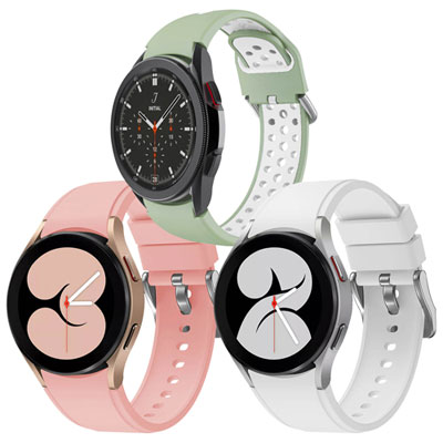 StrapsCo Silicone Strap for Galaxy Watch5/Galaxy Watch4 - 3 Pack - Pink/White/Pale Green