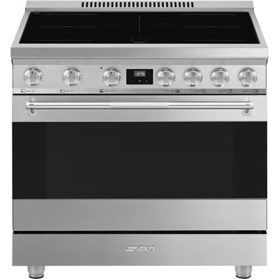 Smeg 36" 4.5 Cu. Ft. True Convection 5-Element Freestanding Induction Range (SPR36UIMX) - Stainless Steel Don't love how the dials are hidden under the front ledge and are vertical